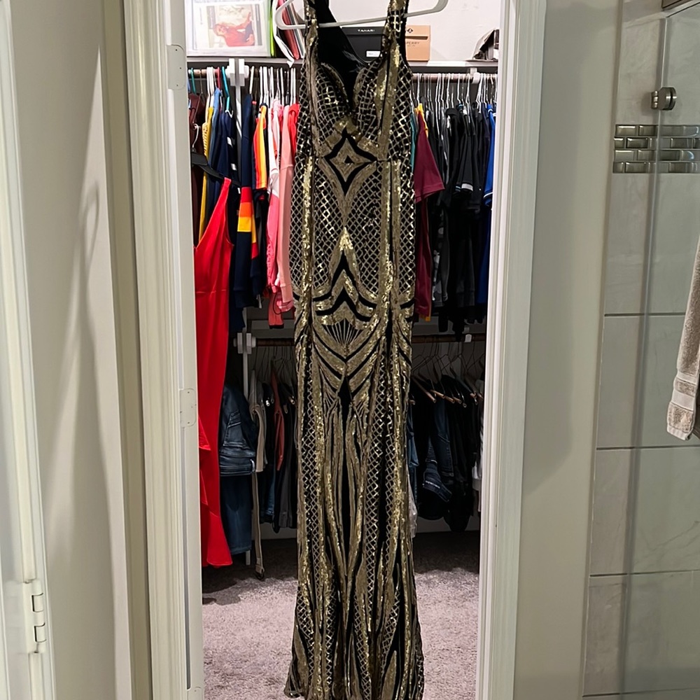 Black and gold evening dress